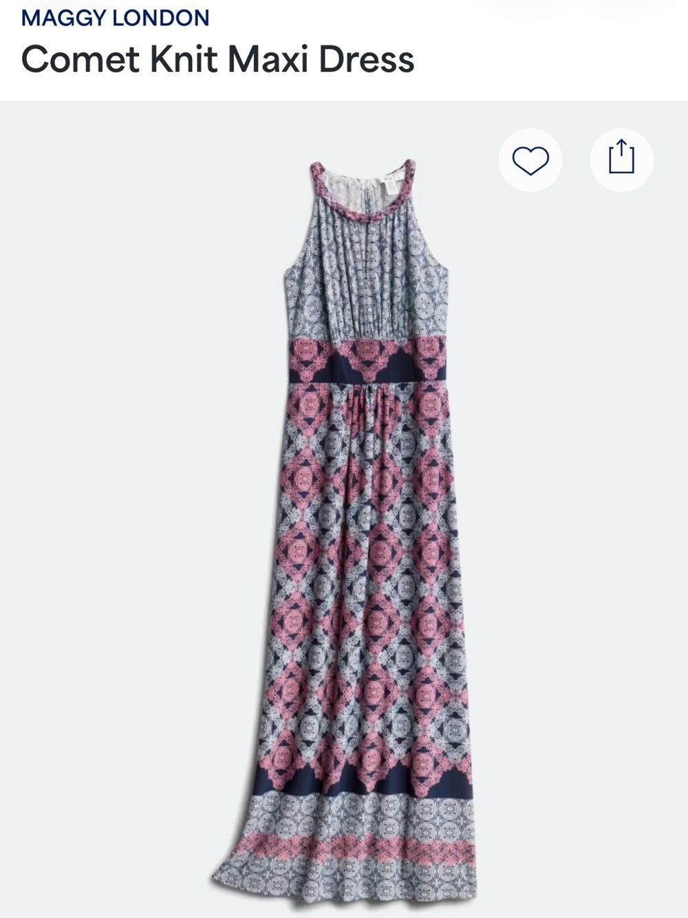 Maggie London Patterned Maxi Dress - navy and pink